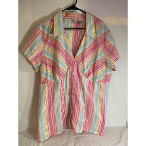 Millenium Stretch Size 24 Button Up short Sleeve Collard Striped Pastel Shirt
